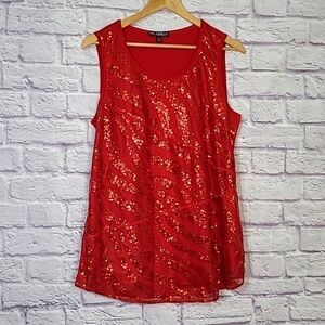 Picadilly Red Sequin Tunic Top Large